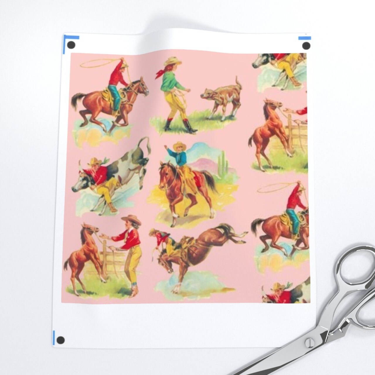 Vintage Inspired Western Rodeo Americana Pink Roping Bronco Custom Printed Fabric by Spoonflower Various Fabrics by the Yard or Fat Quarter